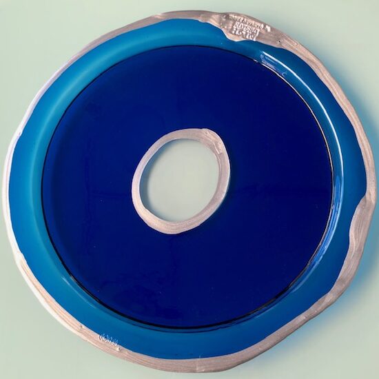 Vassoio Gaetano-Pesce Rotondo L Blu trasparente e Argento